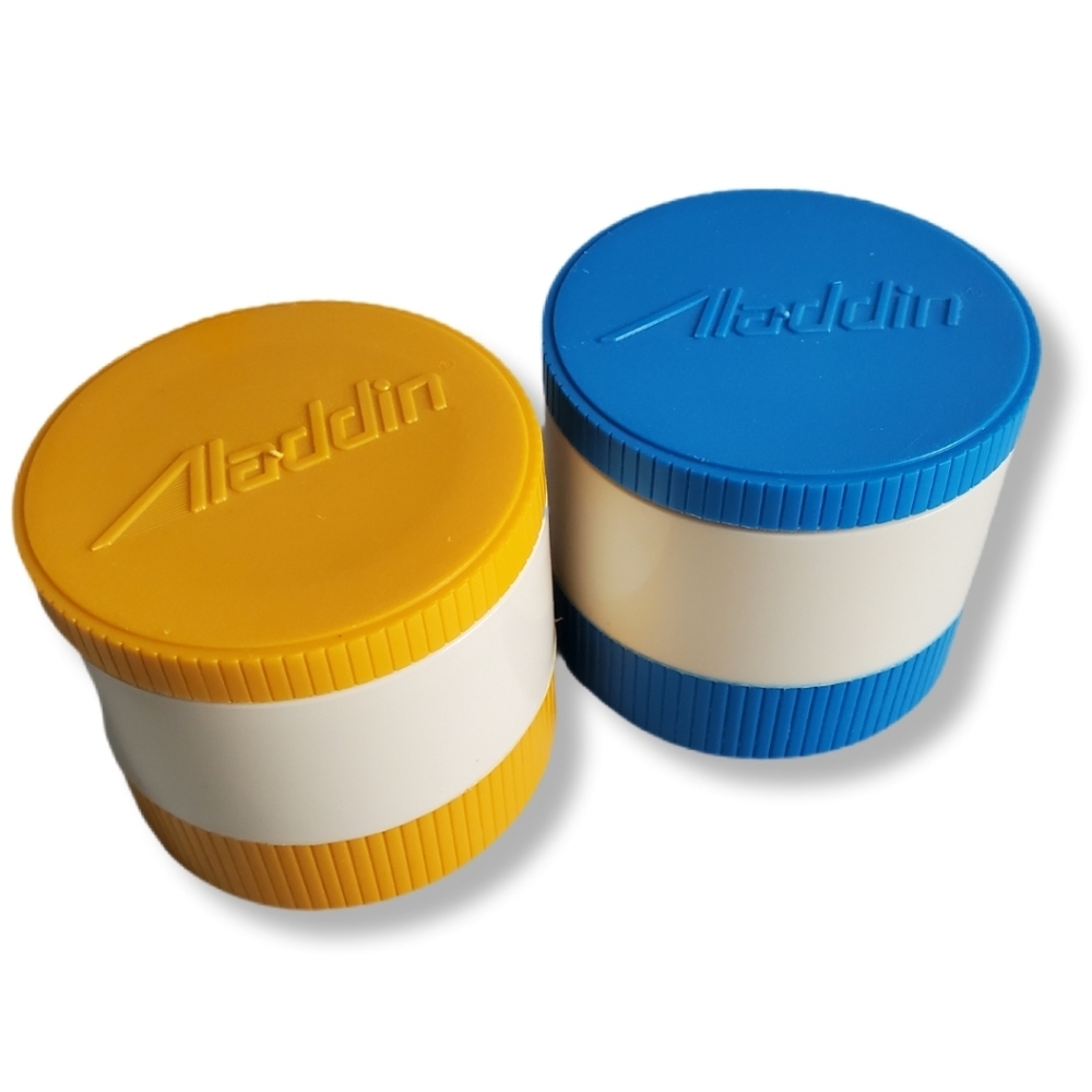 Vtg 70s Aladdin Yellow Blue Soup Food Storage Thermos Collection Container Retro